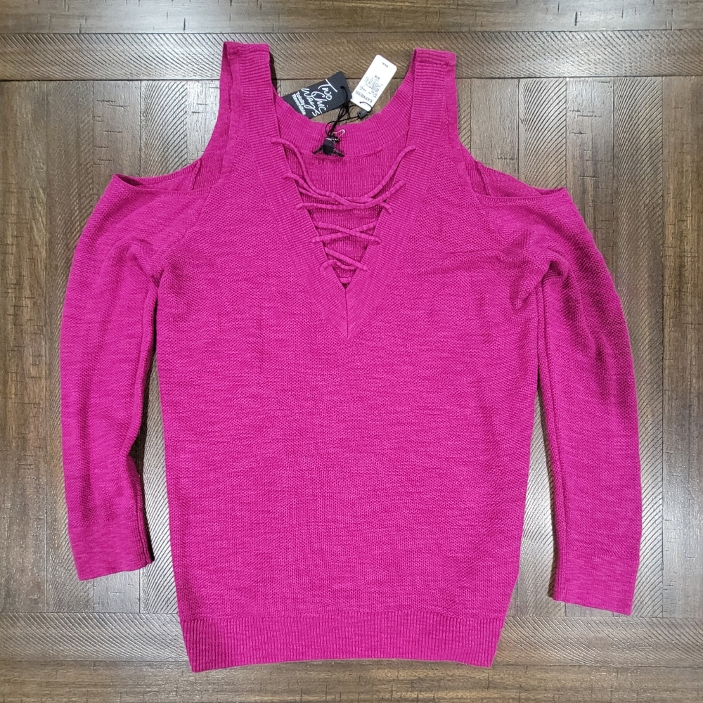 Express Cold Shoulder Sweater Women's MEDIUM Pink Knit Long Sleeve  NWT